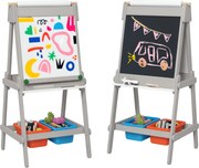 AIYAPLAY 3-v-1 detská tabuľa, obojstranný detský maliarsky stojan s tabuľou, bielou tabuľou, stojanom s gumou, kresliacim papierom, úložnými krabicami