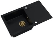 Sink Quality Ferrum, kuchynský granitový drez 770x450x190 mm + zlatý sifón, čierna, SKQ-FER.C.1KDO.XG
