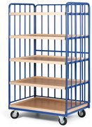 Policový vozík, 5 políc s hranou, 3 bočnice s výplňou, nosnosť 200 kg