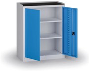 Policová dielenská skriňa 2-dverová, 2 police, 1180 × 950 × 500 mm, modré dvere