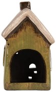 Zelený keramický svietnik na čajovú sviečku domček Village - 9*7*16 cm
