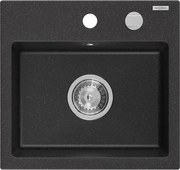 Mexen Milo granitový jednokomorový drez 435 x 410 mm, čierna/strieborná metalik - 6505441000-73