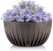 PLASTOVÝ KVETINÁČ STRIPPED ECO 16X30 CM TMAVOHNEDÁ