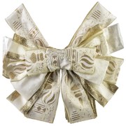 Vánoční dekorativní mašle Santa Lila 32x130 cm béžovo-zlatá s baňkami