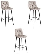 Set troch barových stoličiek NADO zamatové tmavobéžové (čierne nohy) 3 ks