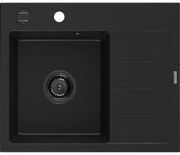 Mexen Ben, 1-komorový granitový drez 600x500x190 mm, ľavý + čierny sifón, čierna, 6522605000-77-B