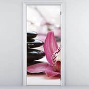 Fototapeta na dvere - Masážne kamene a orchidea (95x205cm)