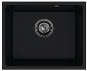 Sink Quality Crypton 55, kuchynský granitový drez 460x375x205 mm + čierny sifón, čierna, SKQ-CRY.C.1KBO.55.XB