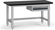 Pracovný stôl do dielne G4 so závesným boxom na náradie, 1 zásuvka, MDF + PVC doska, 1500 x 750 x 800 mm, grafit