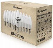 10x LED žiarovka - ecoPLANET - E14 - 10W - sviečka - 880Lm - teplá biela