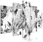 Artgeist Obraz - Rose Composition (5 Parts) Wide Black and White Veľkosť: 200x100, Verzia: Premium Print