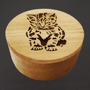 AMADEA Drevená krabička guľatá mačka, masívne drevo, 8 cm, český výrobok