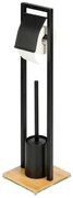 Čierny stojan na toaletný papier s bambusovým podstavcom Wenko