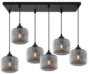 Závesné svietidlo Riffle, 6x grafitové sklenené tienidlo