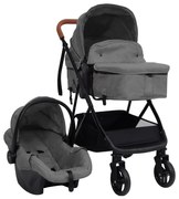 3-v-1 detský kočík bledosivý a čierny oceľový 10329