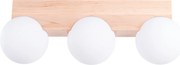 Stropné svietidlo Bulbo, 3x biele sklenené tienidlo, drevo