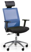 Kancelárska stolička so sieťovaným operadlom WOLF II, nastaviteľné podrúčky, hliníkový kríž, modrá