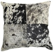 Kožený vankúš čierna / biela z hovädzej kože lemovaný stehom - 45 * 45 * 15cm