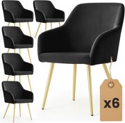 Sada šiestich jedálenských stoličiek ESTELLE zamatové, čierne / zlaté nohy (6 ks)