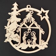 AMADEA Drevená ozdoba gule s betlehemom 7 cm