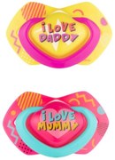 Canpol Babies 2 ks symetrických silikónových cumlíkov, 6-18m, Neon Love Baby, ružovo, žltá
