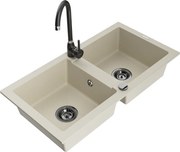 Mexen Mario granitový dvojkomorový drez s kuchynskou batériou Telma, Béžová - 6504-69-670200-70