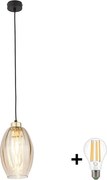 LED luster na lanku SEBO 1xE27/15W/230V čierna/dymová béžová
