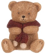 Dekorácia Medveď s červeným šálom, polyresin, 10 cm