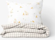 Goldea veľkonočné bavlnené posteľné obliečky - kačice s latte kockami 140 x 200 a 70 x 90 cm