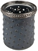 Šedý sklenený svietnik na čajovú sviečku so ozdobným lemom - Ø 6*7 cm