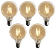 Sada 5 ks E27 3-stupňová stmievateľná LED žiarovka zlatá G95 4W 450lm 2700K