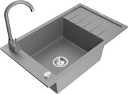 Mexen Elias granitový jednokomorový drez s odkvapkávačom a kuchynskou batériou Telma, šedá - 6511-71-670200-71