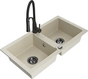 Mexen Mario granitový dvojkomorový drez s kuchynskou batériou Aster, Béžová - 6504-69-73450-70-B
