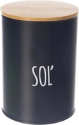 Orion Dóza na potraviny, plechová, černá, s bambusovým víkem, 1,3l, Soľ SK