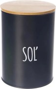 Orion Dóza na potraviny, plechová, čierna, s bambusovým vekom, 1,3l, Soľ SK