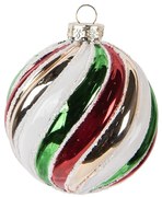 Červenozelená pruhovaná sklenená ozdoba gule - Ø 8*8 cm