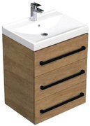 Kúpeľňová skrinka s čiernou úchytkou a umývadlom SAT Cube Way 60x76,5x46 cm dub Hickory mat CUBE46C603DHVER