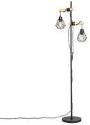 Rustikálna stojaca lampa čierna s drevom 2-svetlo - Chon
