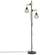 Rustikálna stojaca lampa čierna s drevom 2-svetlo - Chon