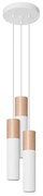 Závesné svietidlo Pablo, 3x drevené/biele kovové tienidlo, o