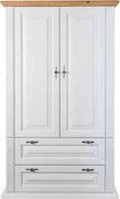 Biela šatníková skriňa z masívu s dvomi zásuvkami, 109x54x210 cm