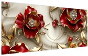 Obraz - 3D Červeno-zlaté kvety (120x50 cm)