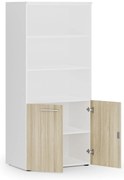 Kombinovaná kancelárska skriňa PRIMO WHITE, nízke dvere, 800 x 500 x 1781 mm, biela/dub prírodná