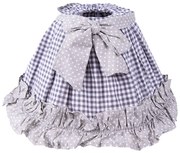 Šedo-modré kárované tienidlo s mašľou, volánikom a bodkami - Ø 25*16 cm / E27