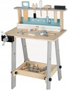 Drevený dielenský stôl s náradím a 32 prvkami