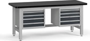 Pracovný stôl do dielne G4 s 2 závesnými boxami na náradie, MDF + PVC doska, 8 zásuviek, 1800 x 750 x 800 mm, grafit