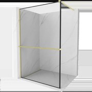 Mexen Kioto+ sprchová stěna s poličkou Walk-in 130 x 200 cm, černý vzor, zlatá kartáčovaná - 800-130-121-55-70