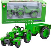 LEAN Toys Kovový poľnohospodársky traktor s prívesom zelený 1:18