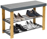 Botník MILOS s policami, bambusový / sivý