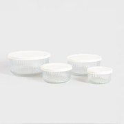 Sada sklenených nádob SCATOLA priesvitná s krémovým viečkom 744419 (4 ks)